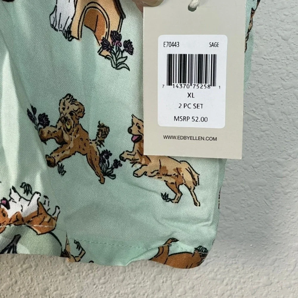 ED by Ellen Nightgown Top Dog Print Button‎ Down Women's XL Sage